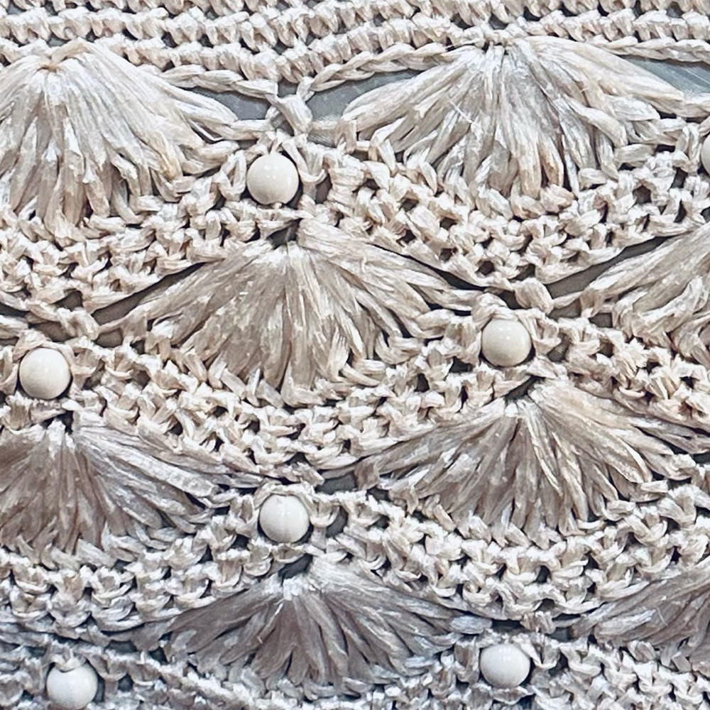 🌟2xHP🌟VTG 1960-70s Crocheted Cream Raffia Kiss Clasp Satchel Bag Jordan Marsh - Picture 9 of 12